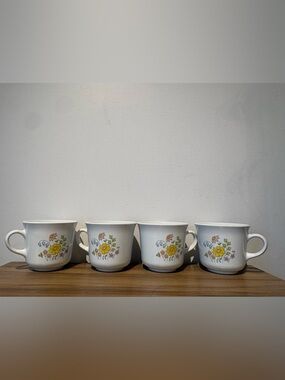 Corelle White Mugs with Yellow & Pink Floral Motif - Set of 4